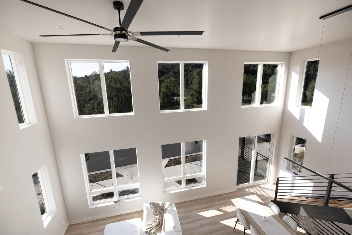 Silver Mountain open living and dining area with soaring ceilings and natural light